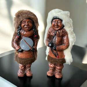 Vintage Kiana Inuit Eskimo Doll Set with Drum & Bow Handcrafted